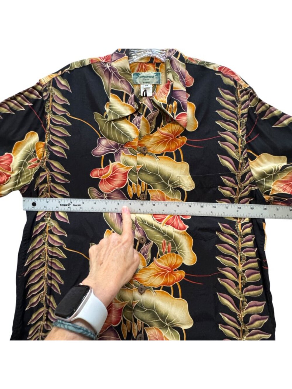 Kamehameha Vintage Hawaiian Men's Shirt M Button-Up Vibrant Tropical Print Black - Picture 9 of 12